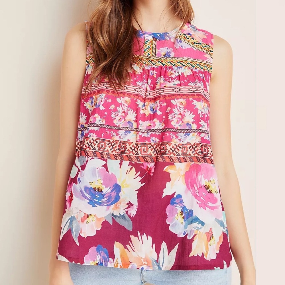Anthropologie Vineet Bahl Roderiga Embroidered Blouse Womens Size Small Bohemian